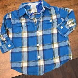 Janie and Jack Blue and‎ White Plaid Button Down Shirt with Classic Collar